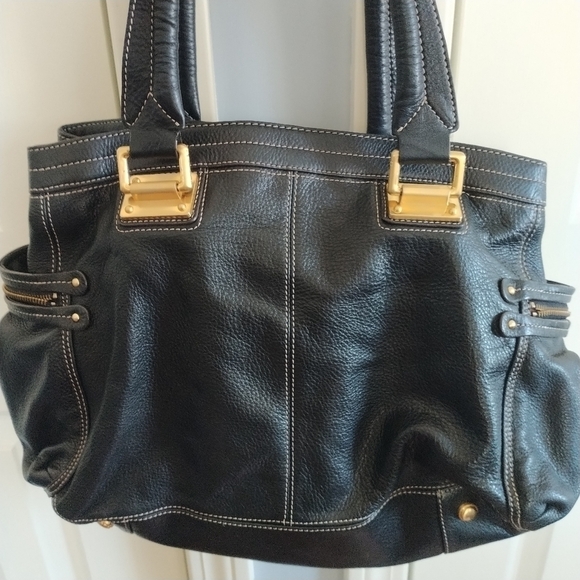 B Makowsky Black Pebble Leather Satchel Shoulder Bag - Picture 6 of 14